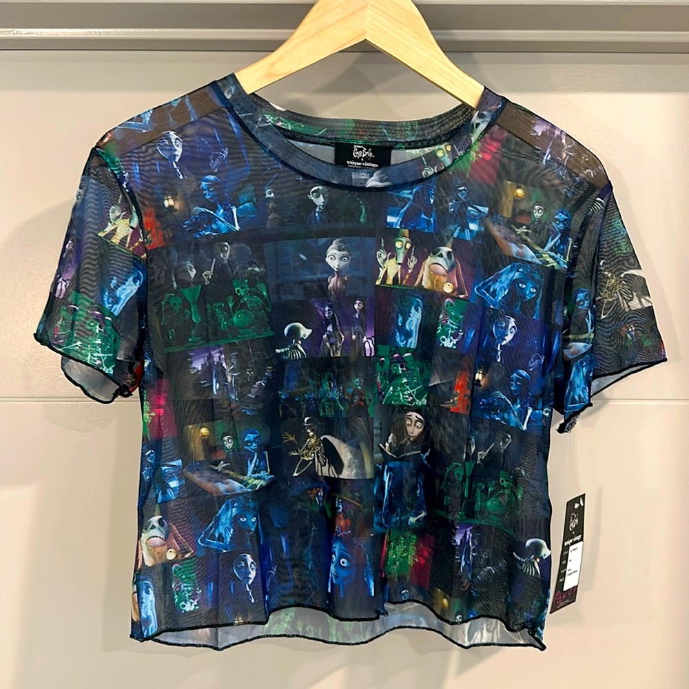 Tim Burton’s Corpse Bride x Unique Vintage - Boxy Cropped Mesh Shirt - Size: S4